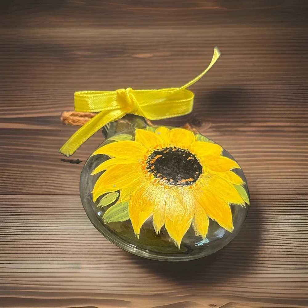 Lot of 4 Hand Painted Sunflower Christmas Ornaments Thanksgiving Holidays
